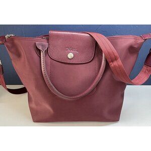 LONGCHAMP Women Modele Depose Crossbody Tote Bag Medium Red Leather Nylon